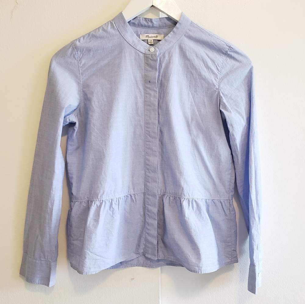 Madewell Waterfall Blue Lakeside Peplum Shirt xxs